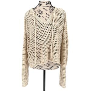 Audrey Parks x Francesca's Open Knit Sweater XL Beige Boho Tie Front EUC